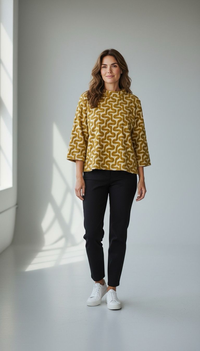 Shana 26821 MockNeck Top-Mustard