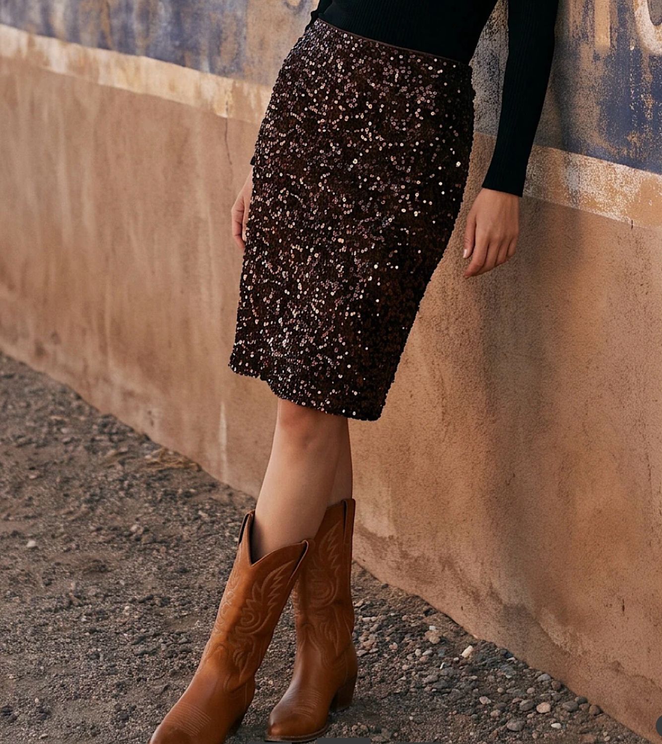 Karen Kane 3L38018 Velvet Sequin Pencil Skirt-Cho
