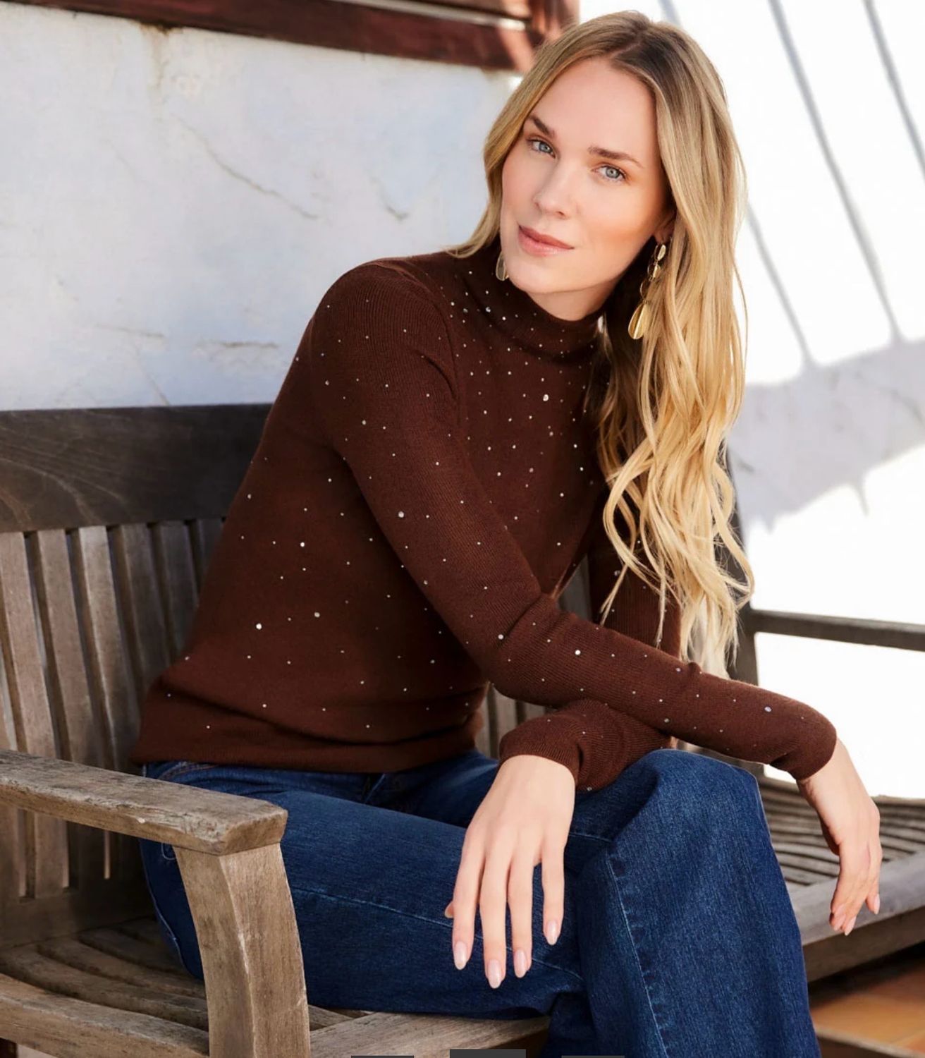 Karen Kane 3L89341 Rhinestone MockNeck-Mocha