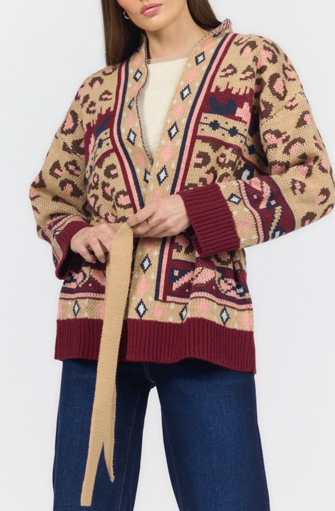 Dear John DSW3278 Ines Belted Cardigan-Leo/Bur