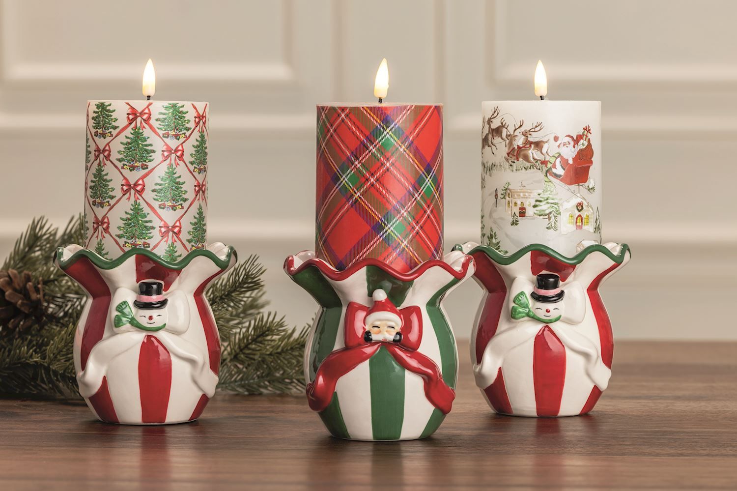 MudPie 49800346 Christmas Flameless Pillar Candles