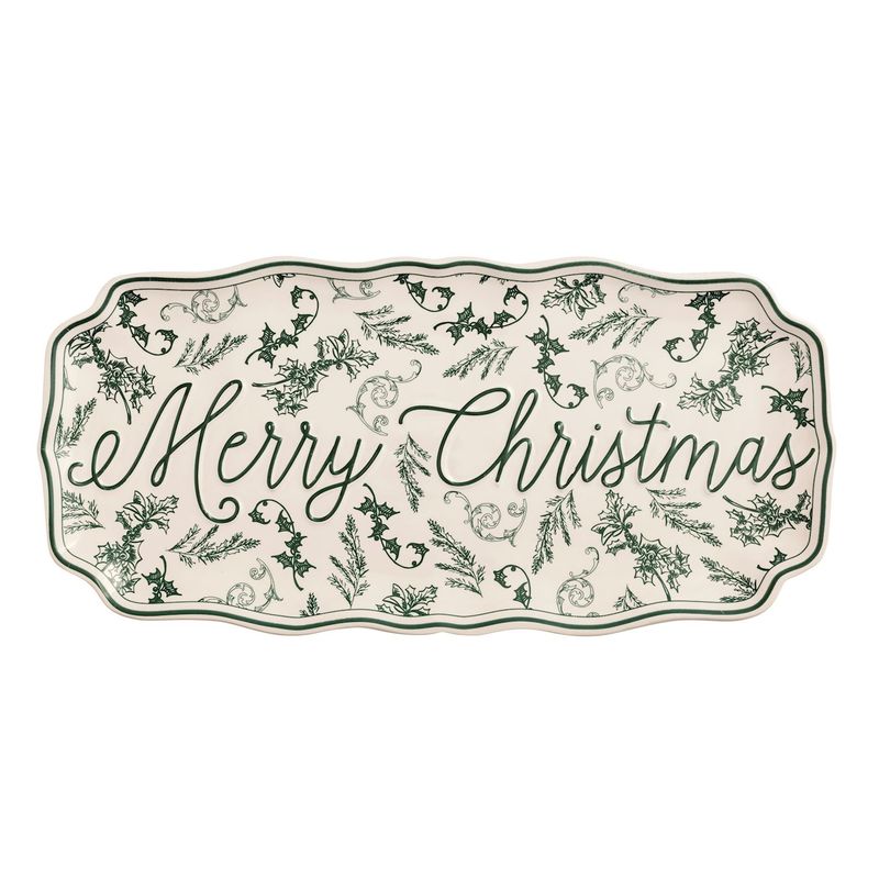 MudPie 40700866 Merry Christmas Green Toile Tray