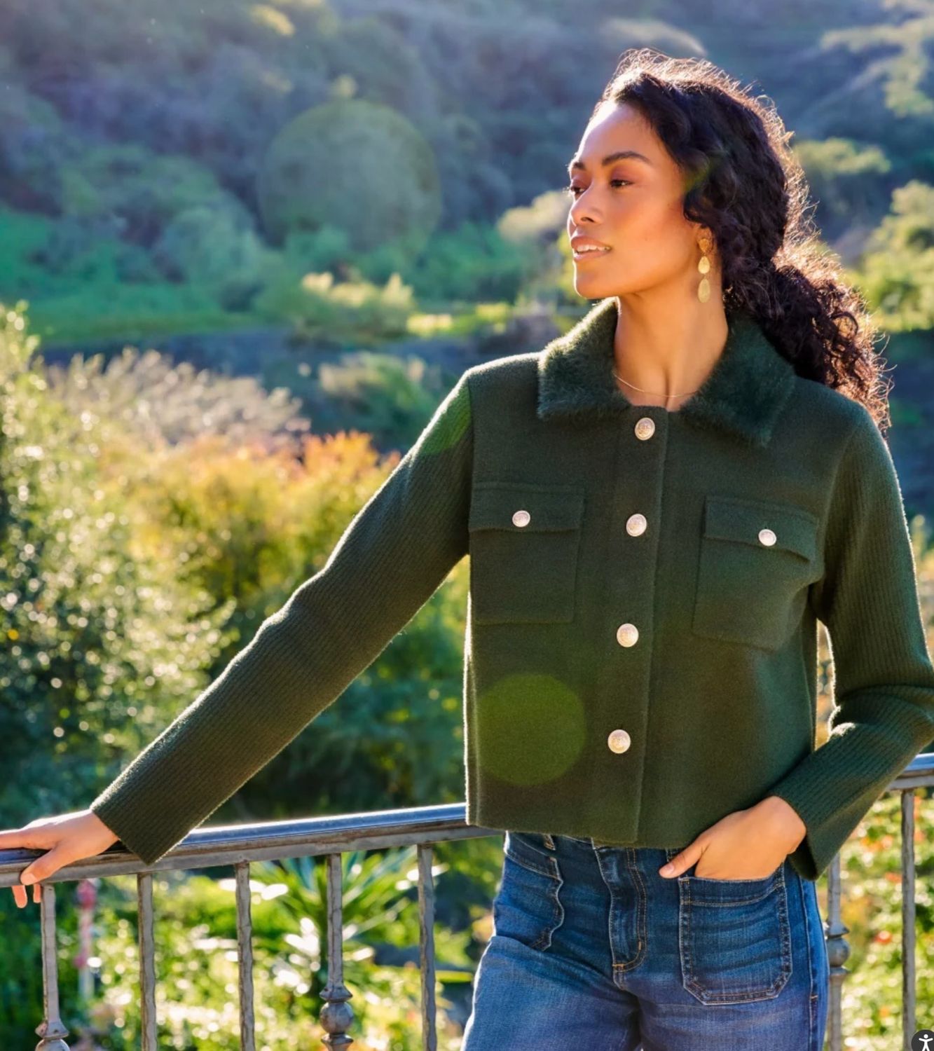 Karen Kane 3L89363 Collared SweaterJacket-Forest