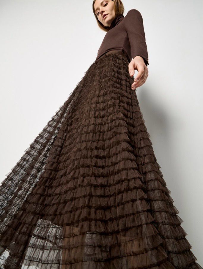 Apricot X202225 Multi Tiered Tulle Maxi-Brown