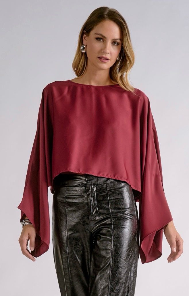 Elan MPS11780 Crop LS Top-Burgundy