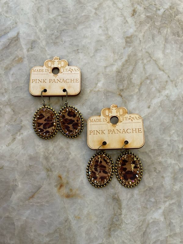 Pink Panache 1E410BLCLE Oval Dangle Earrings-Leopard