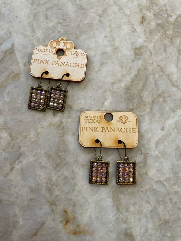 Pink Panache 1E478BAB Rectangle Dangle Earrings-Gold
