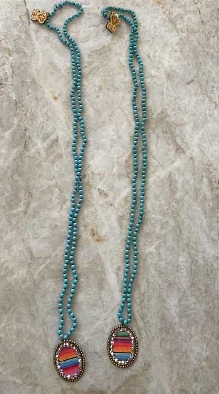 Pink Panache 1N335BABSE Turquoise Bead Necklace-Serape