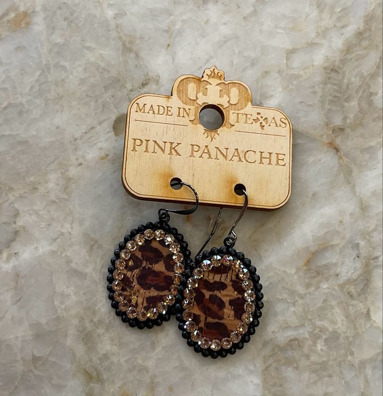 Pink Panache 1E410BLLSLE Oval Dangle Earrings-BL/Leopard