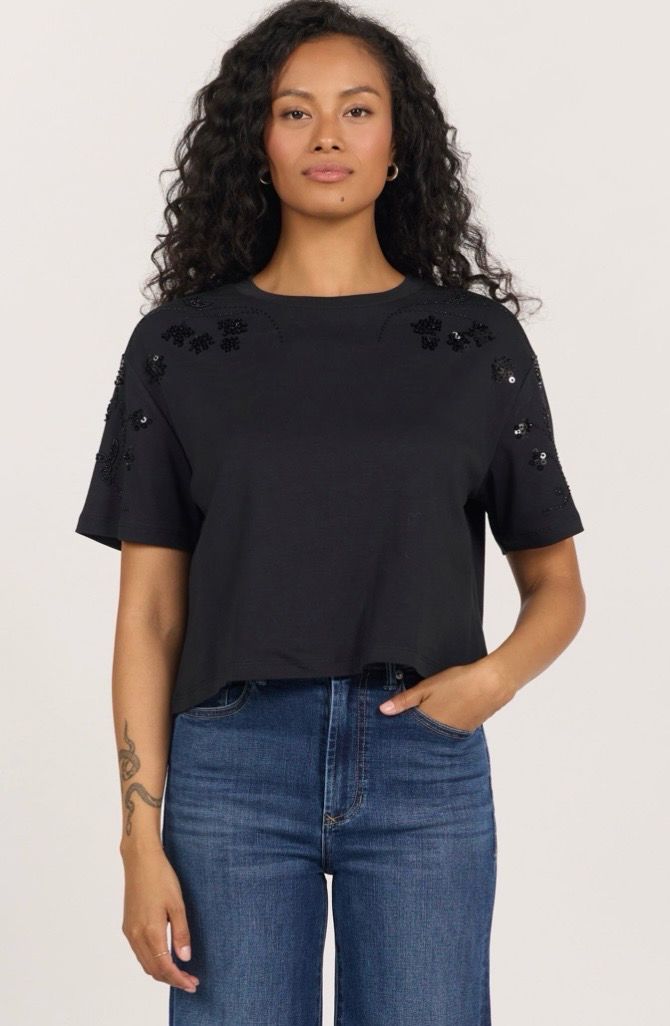 Dear John DKN2123 Maddox Beaded Tee-BK