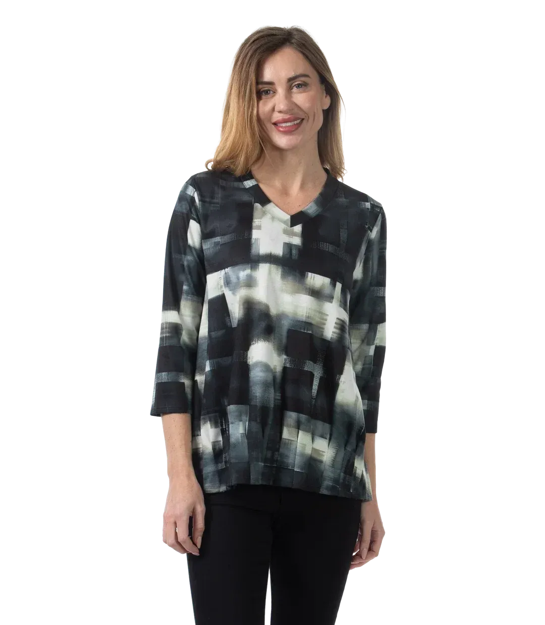 Lemongrass F6KT6391 VNeck Top-Charcoal