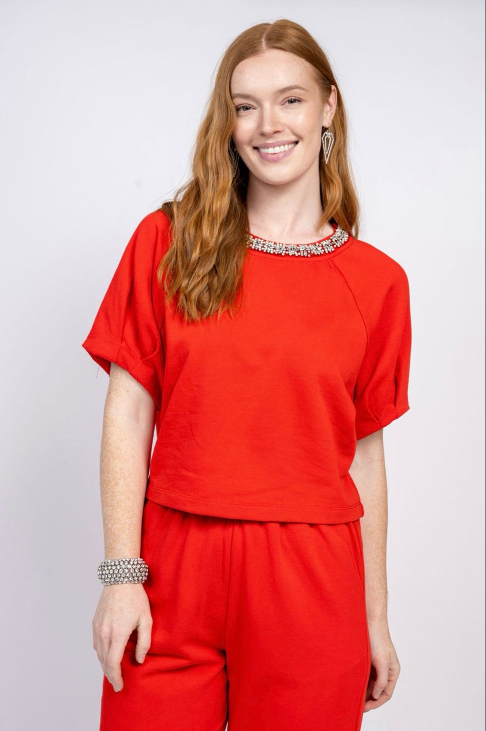 Ivy Jane 930076 Sparkle Neck Top-Red