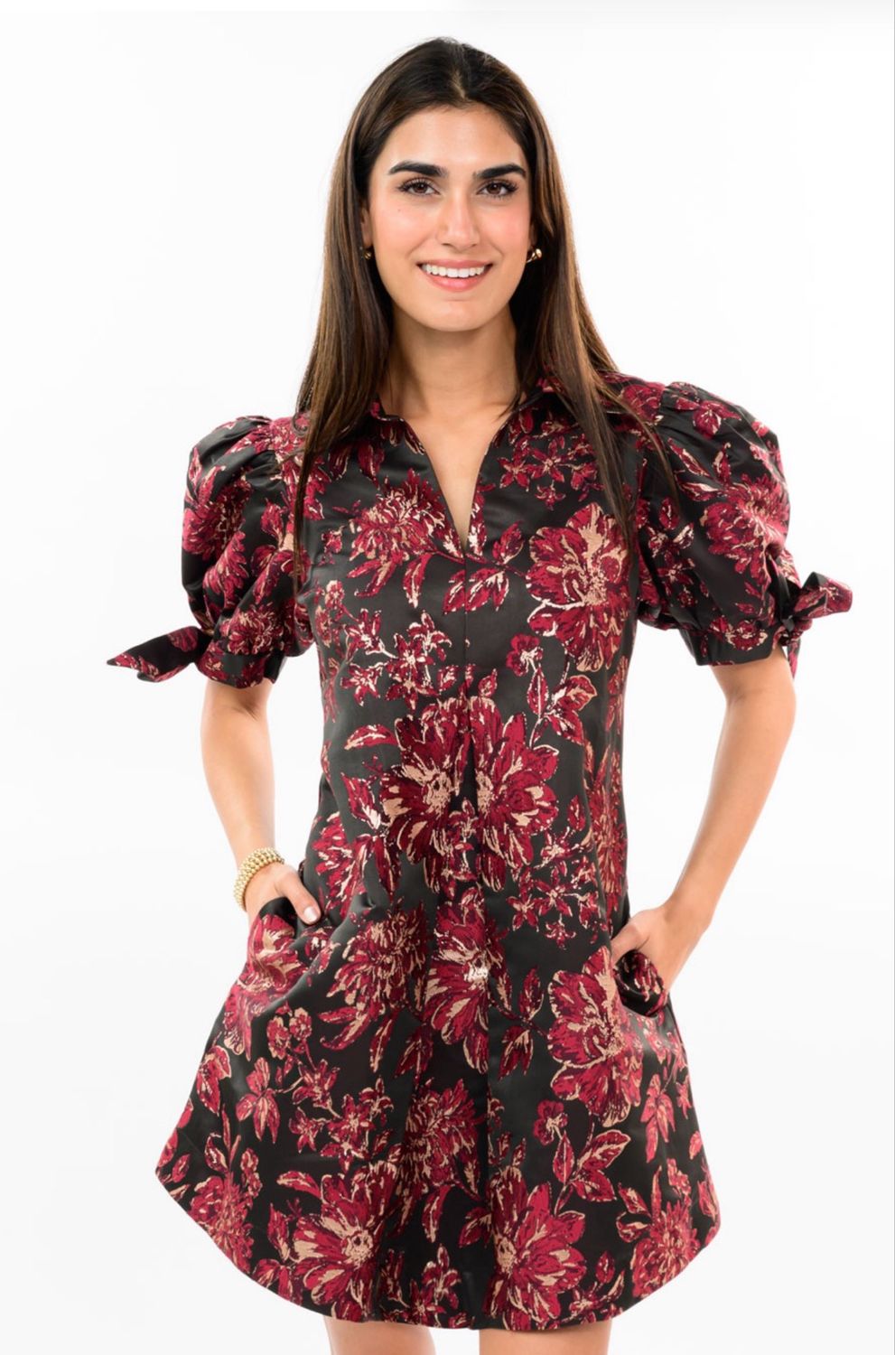 Uncle Frank 73715 Brocade Bow Sleeve Dress