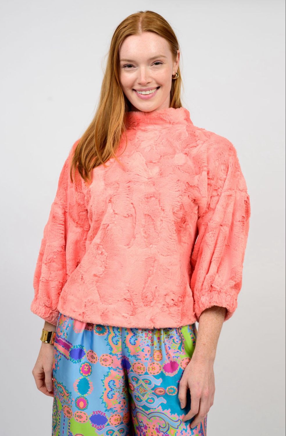 Ivy Jane 930073 Faux Fur Popover-Papaya