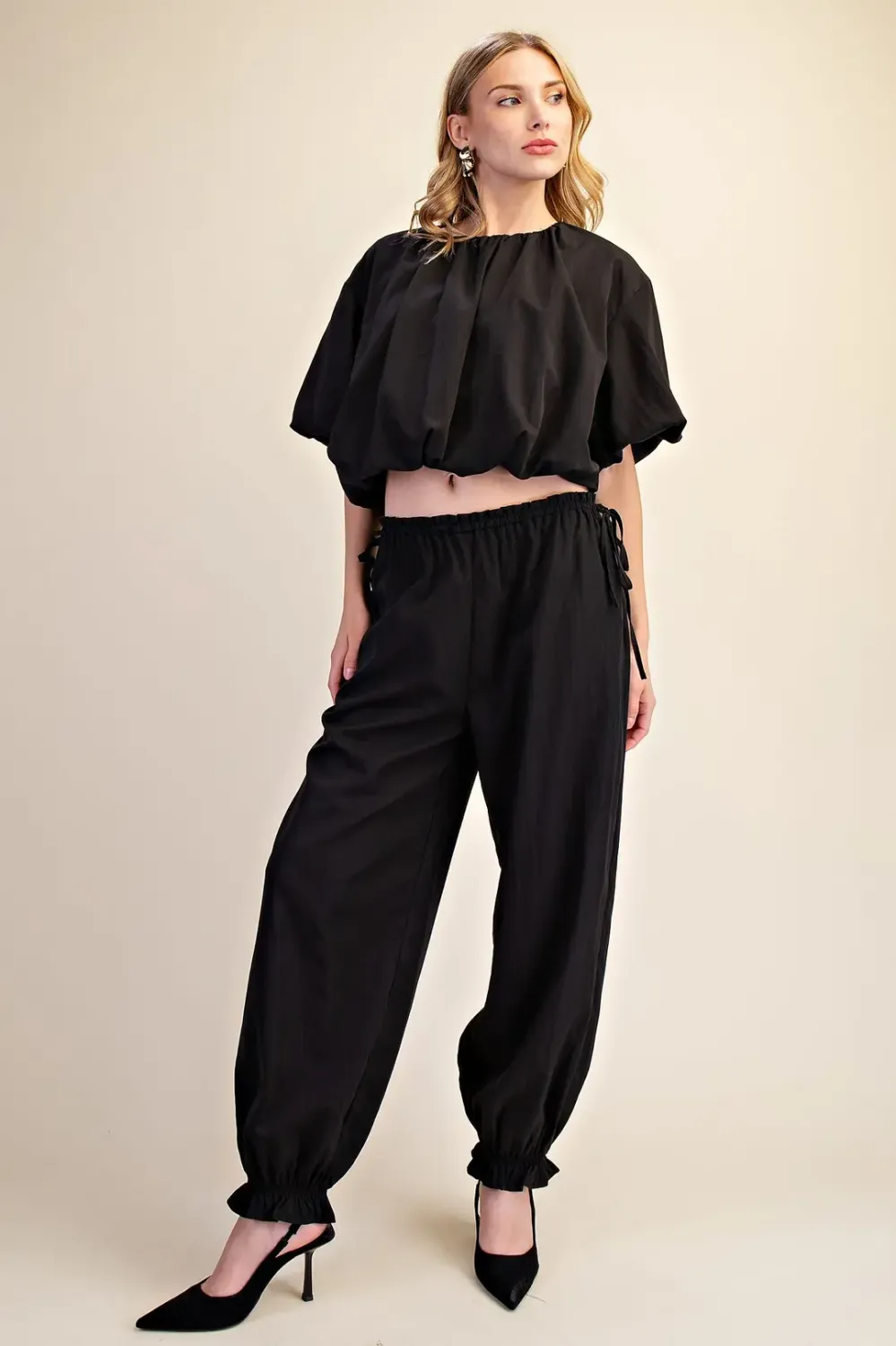 Glam T8649/P8650 Bubble Crop Jogger Set-BK