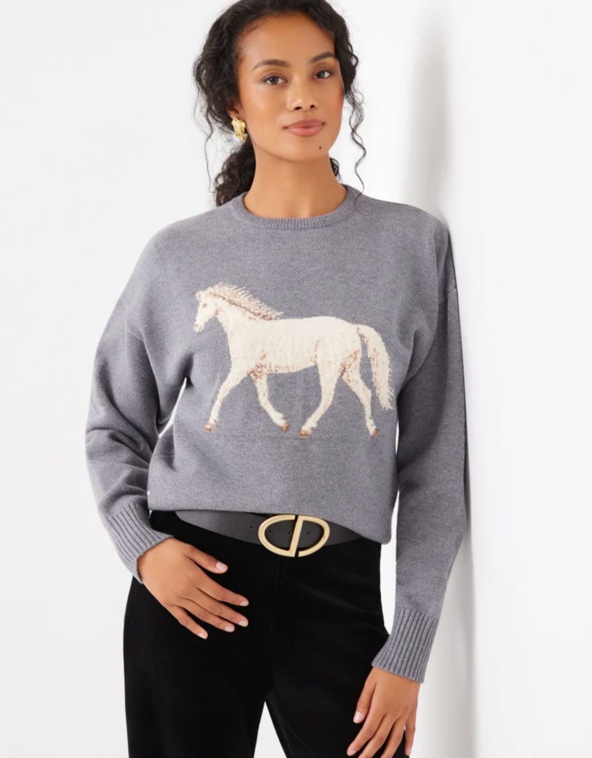 Karen Kane 4L89814 Equestrian Intarsia Sweater