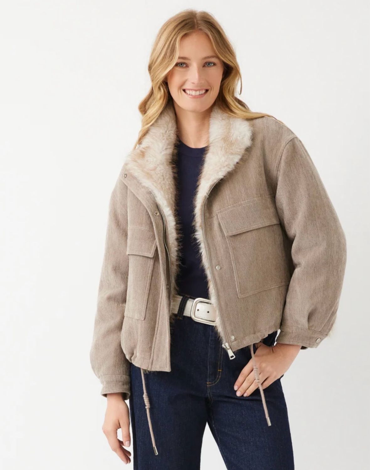 Karen Kane 4L90800 Faux Fur Trim Bomber Jacket