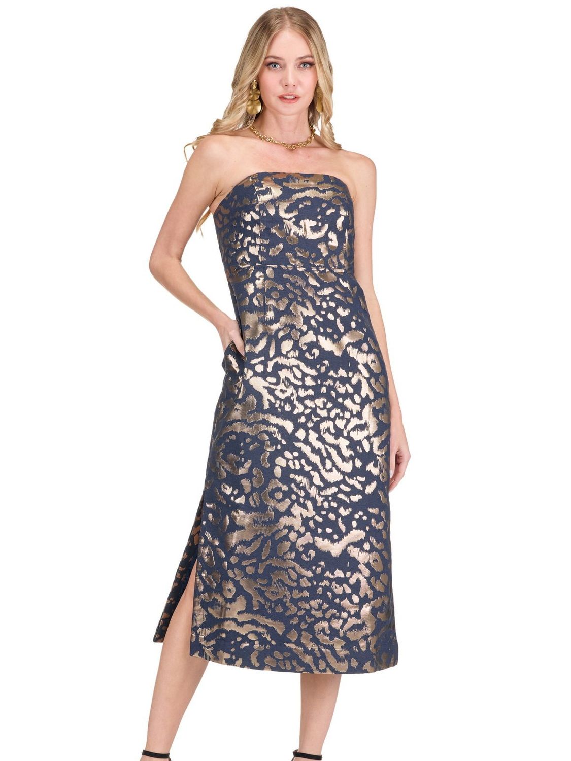 Jade 80K5086 Tube Midi Dress-Leopard Brocade