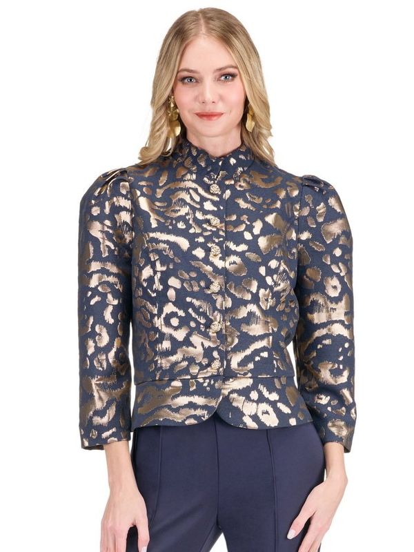 Jade 80K5112 Stand Collar Cropped Jacket-LeopardBr
