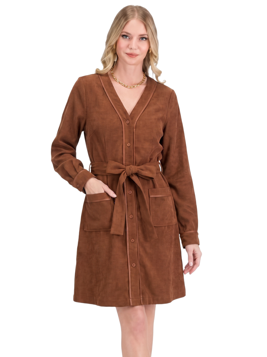 Jade 80K8068 VNeck Buttondown Dress-Maple