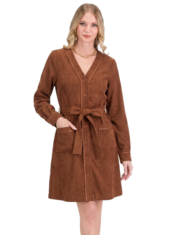 Jade 80K8068 VNeck Buttondown Dress-Maple