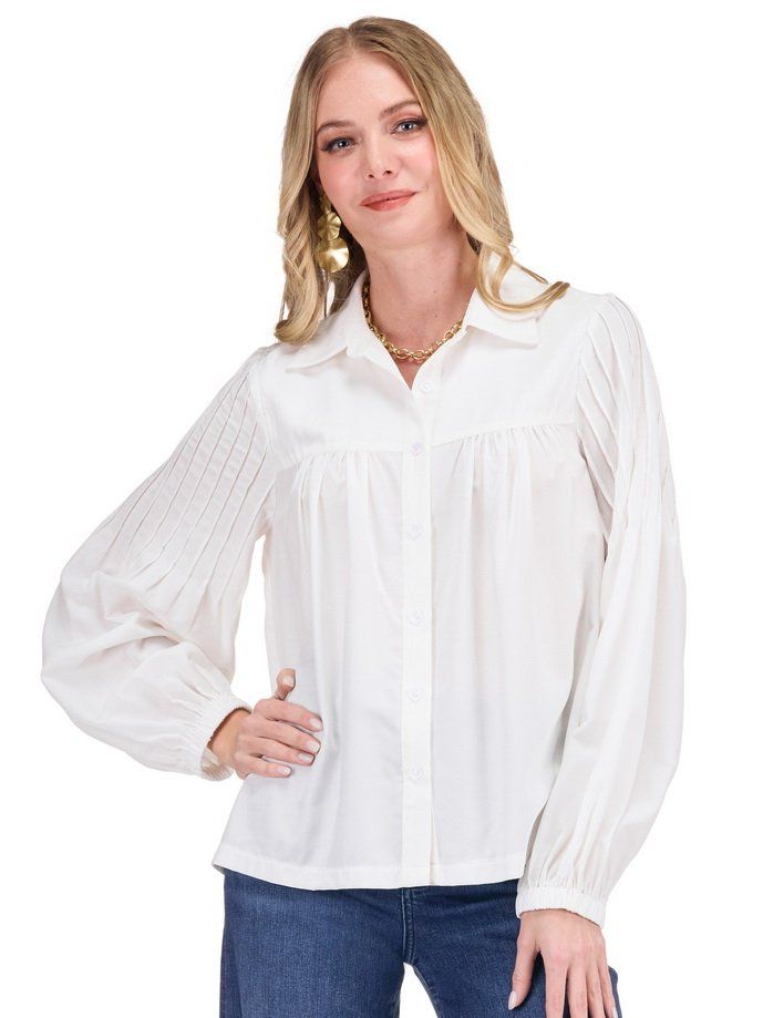 Joy Joy 80K2007 Stitched Sleeve Blouse-WarmWhite