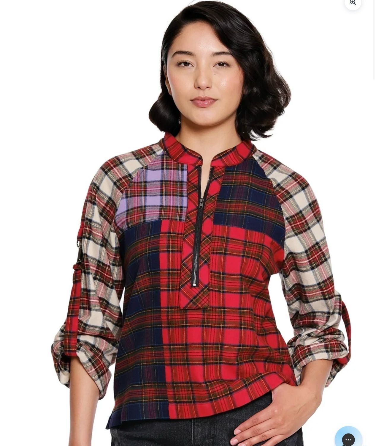 Tru Luxe T46487BM Zip Front Plaid Shirt