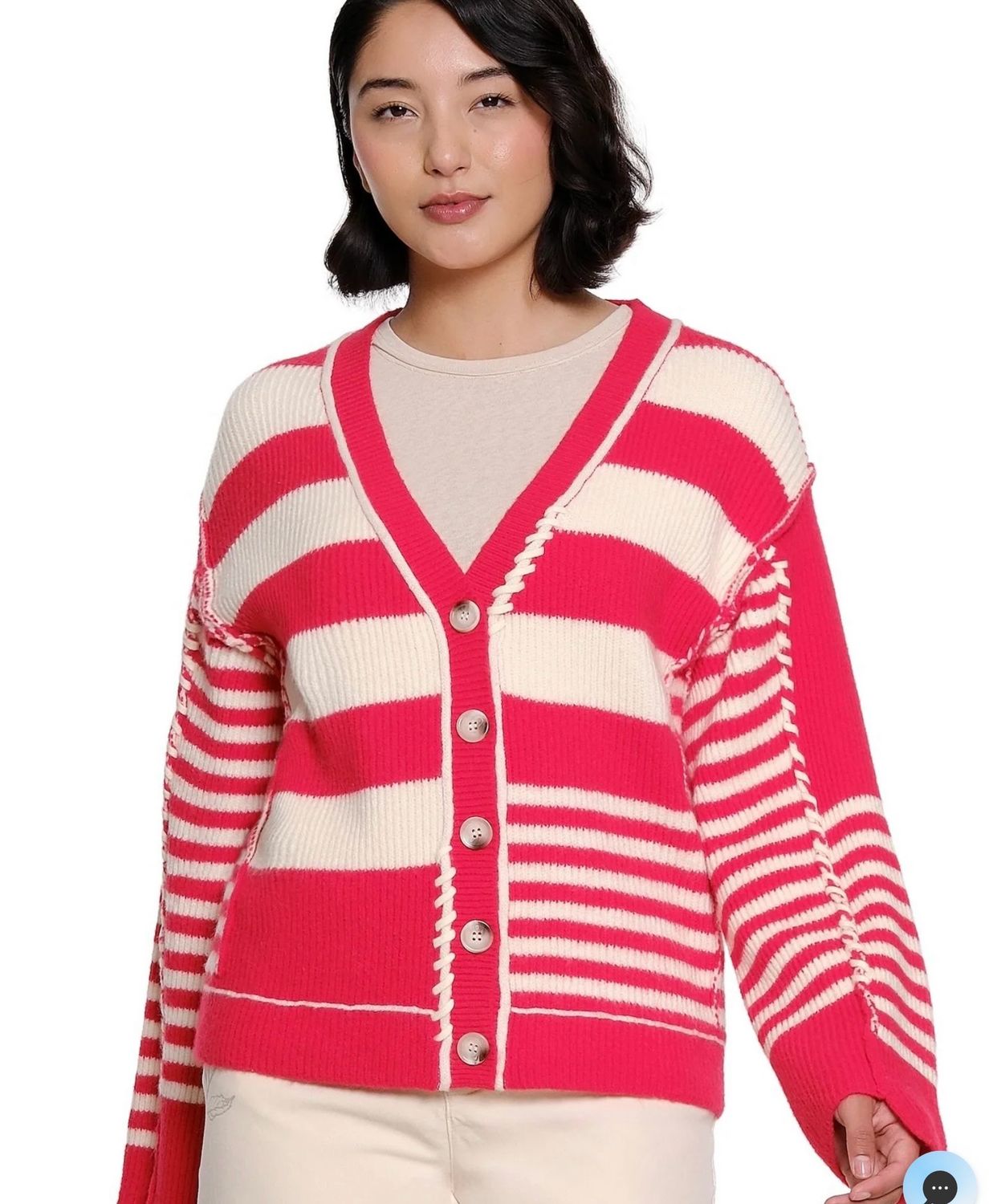 Tru Luxe T46340KM ButtonFront Stripe Cardigan-Red