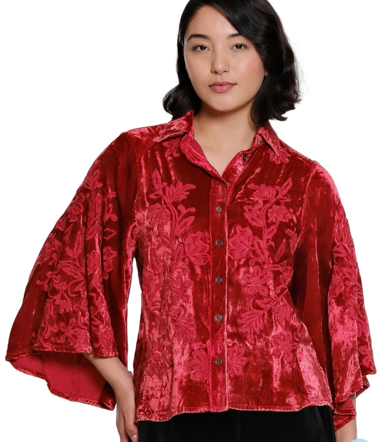 Tru Luxe T46348BM Embroidered Shirt-RED Velvet