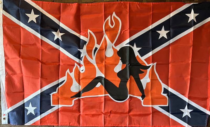 Rebel with Lady and Flame Flag
