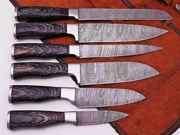 Custom Handmade kitchen knives set Hard wood handle..