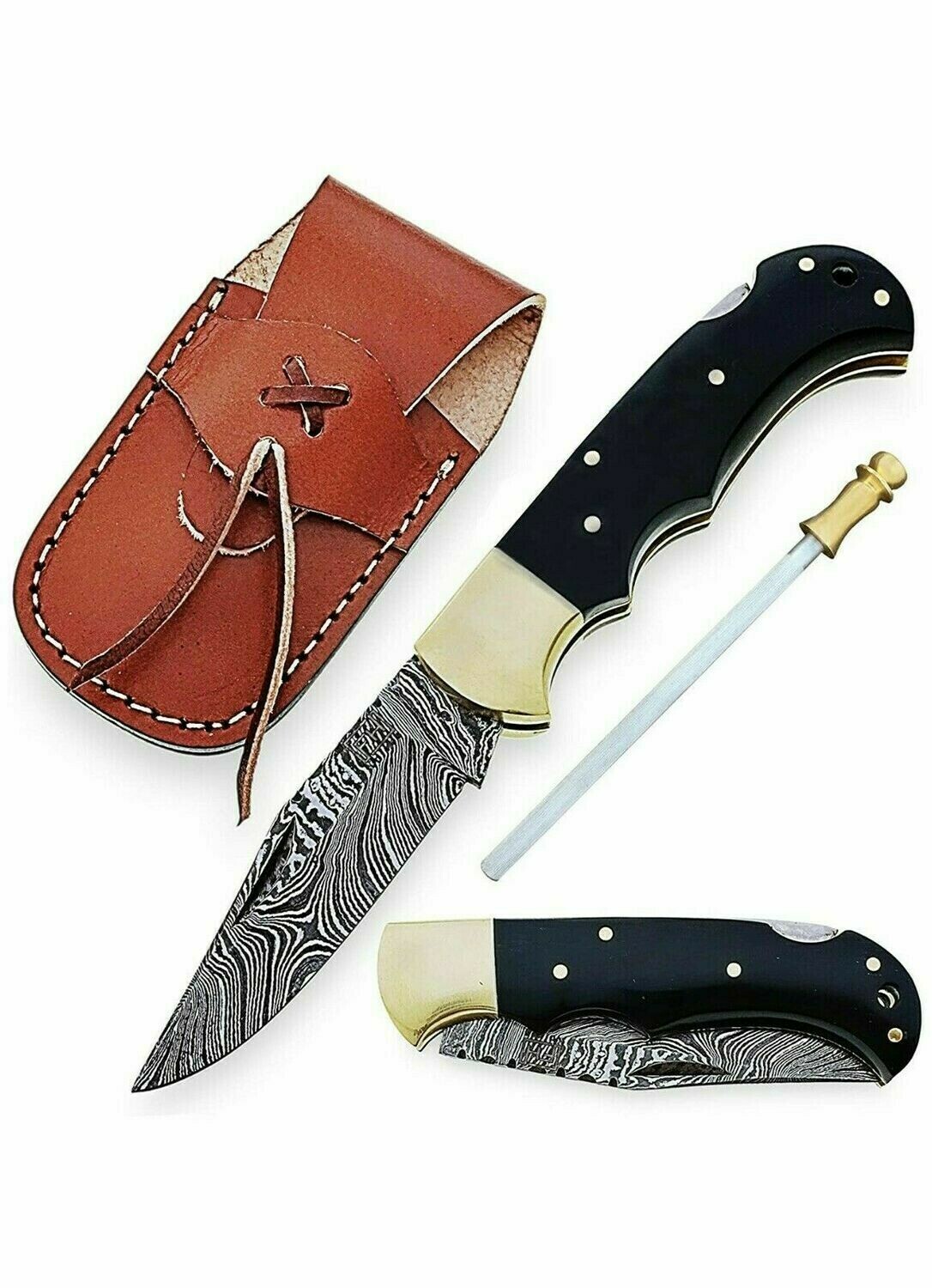 Handmade Damascus Folding Pocket Knife for Men 6.5 Inch Folding Knife Back Lock