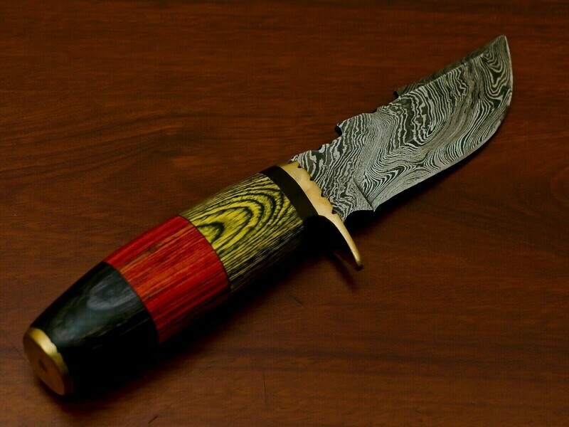 HAND FORGED DAMASCUS STEEL HUNTING KNIFE-HARD WOOD HANDLE