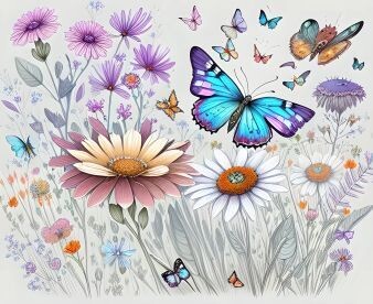 Butterflies and Flowers, Design 4, Complete Printable Set