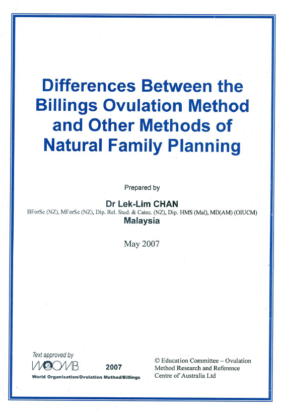 DOWNLOAD Differences between the Billings Ovulation Method and other Methods of Natural Family Planning by Dr. Lek-Lim Chan English and Vietnamese