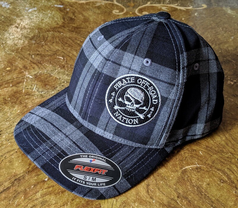 FLEXFIT TARTAN PLAID (Black and Grey Plaid) with Pirate Off-Road Nation Logo