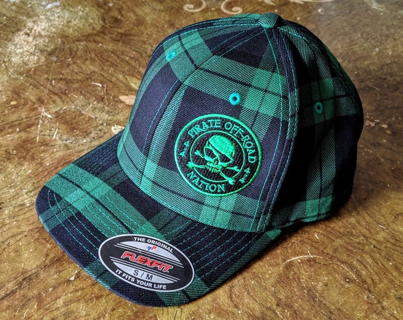 FLEXFIT TARTAN PLAID (Black and Green Plaid) with Pirate Off-Road Nation Logo