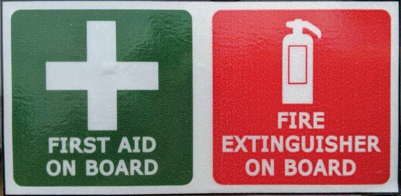 First Aid/Fire Extinguisher On Board Reflective Printed Decal