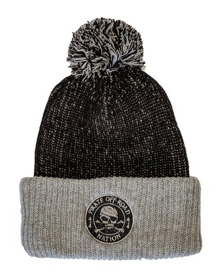 Speckled Knit Toque with Cuff (Black &amp; Grey Embroidered)