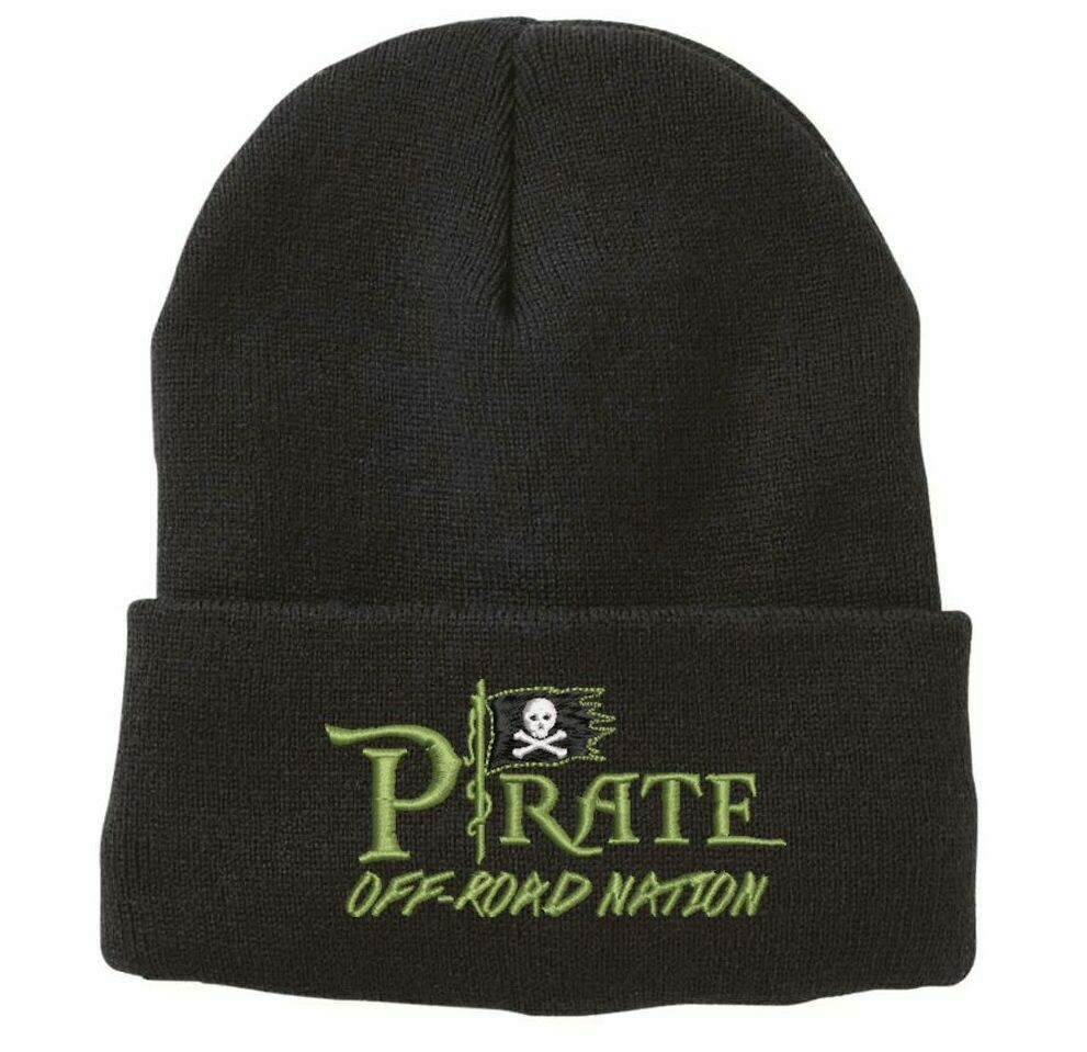 Black Toque with Black Flag Logo (Cuffed or No Cuff Options), Logo Colour: Avocado Green