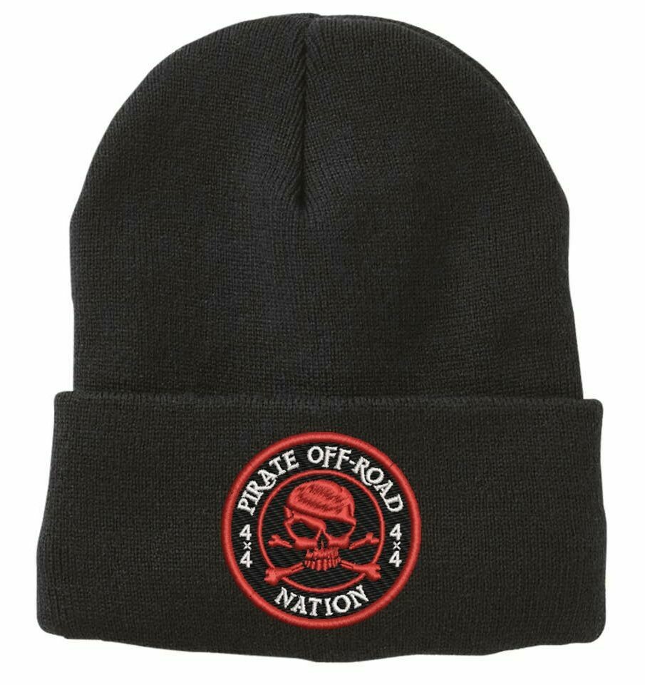 Black Toque (with cuff or without) with Pirate Off-Road Nation Round Logo, Logo Colour: Red