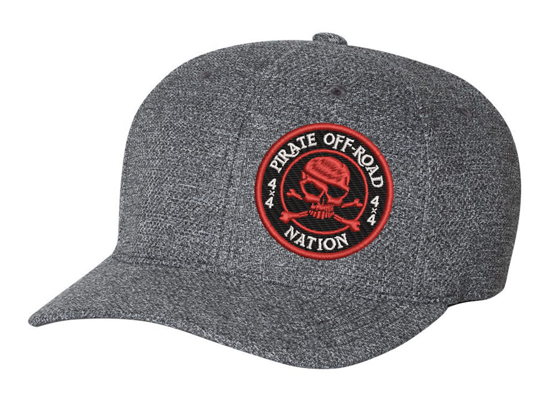Flexfit Melange Dark Heather Grey with Round Logo, Logo Colour: Red
