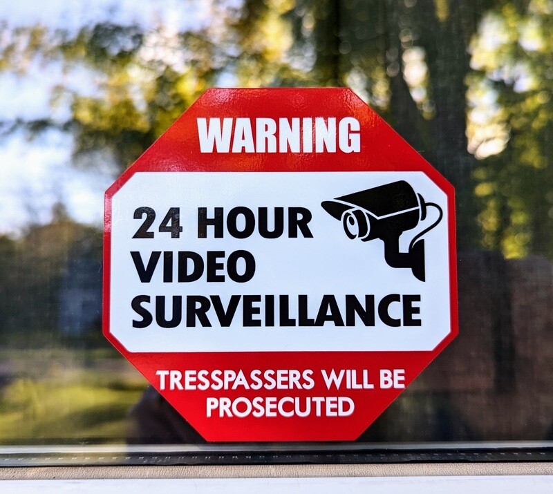 Warning - 24 Hour Video Surveillance Home Security - 4&quot; x 4&quot; Vinyl Decal