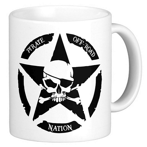 Various Pirate Off-Road Nation Graphics on 11oz Coffee Mugs