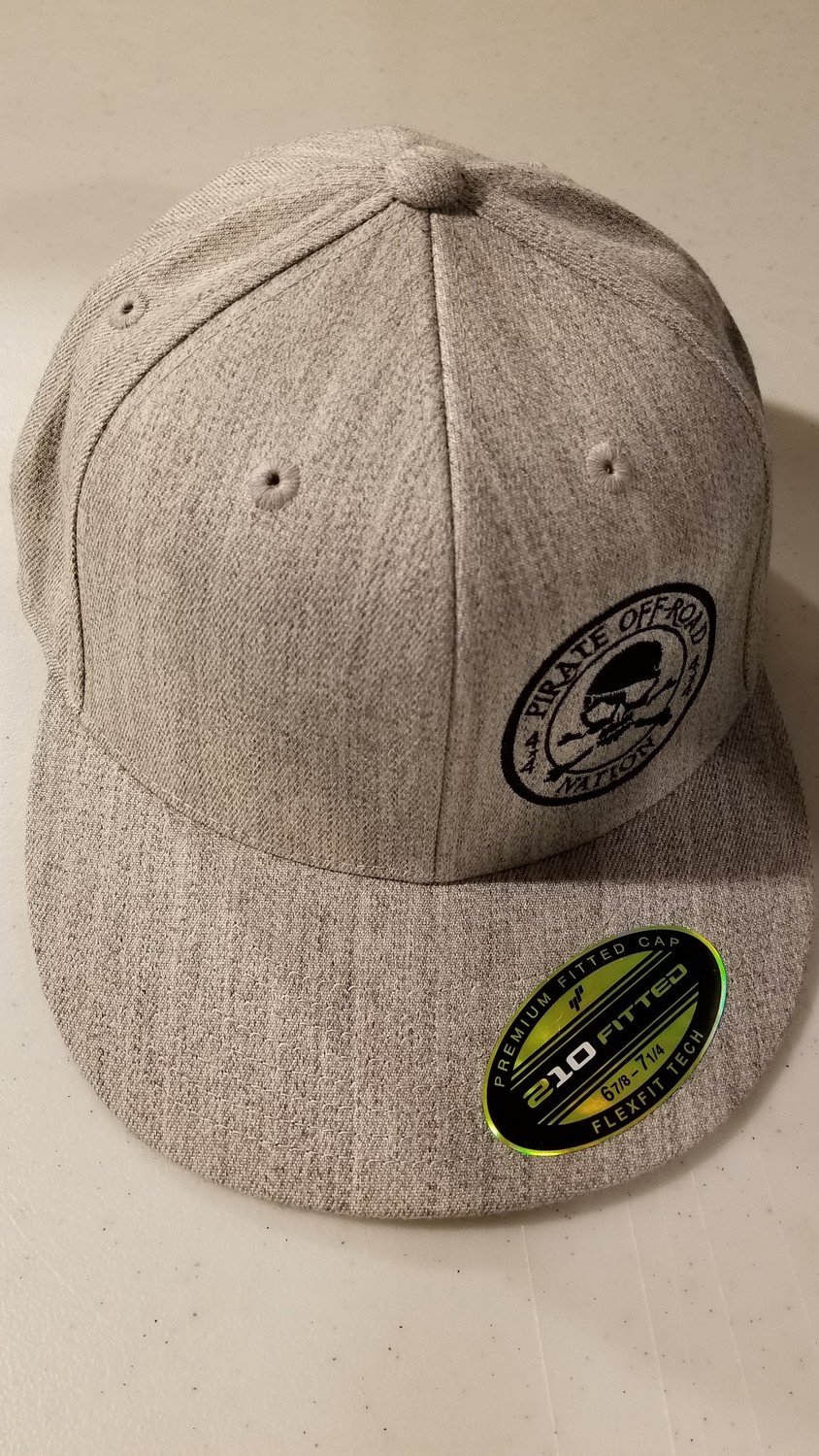 FLEXFIT 210 FLAT BILL-  (Heather grey with black stitching)