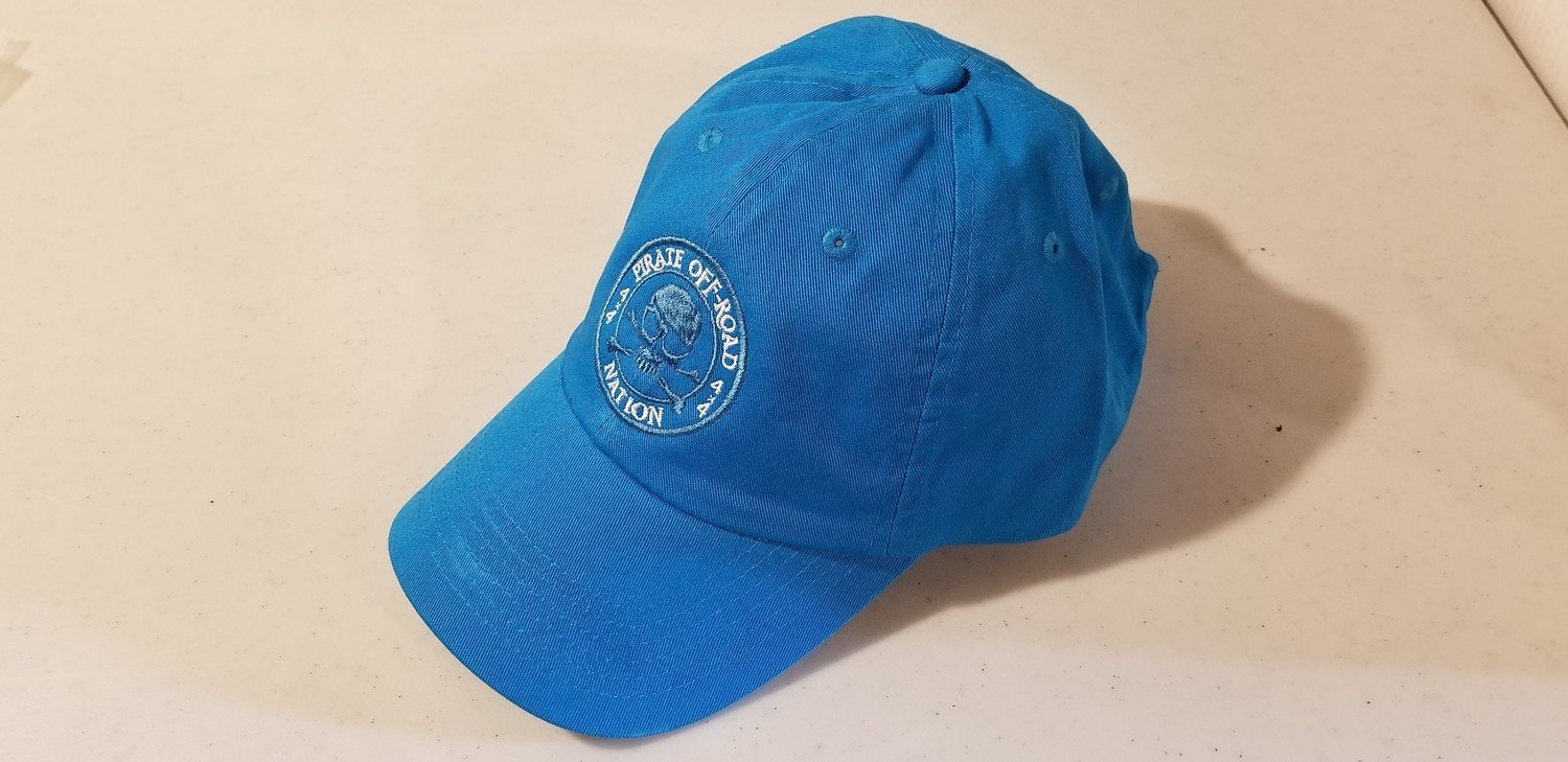 Sky Blue Pirate Off-Road Nation baseball cap with blue and white stitching (unstructured low profile) - One Size fits All