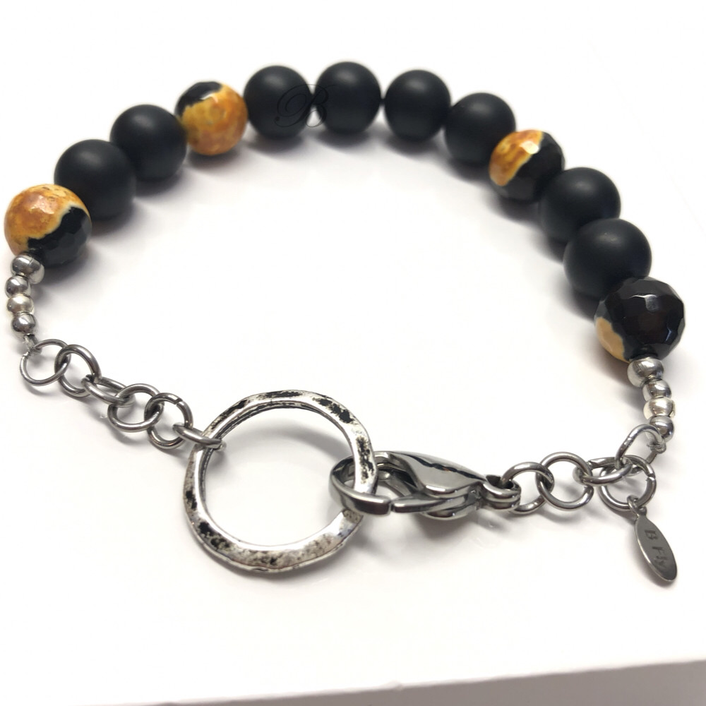 Black and Orange Agate Bracelet