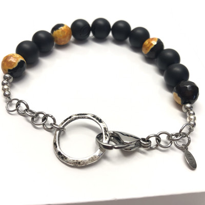 Black and Orange Agate Bracelet