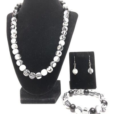 Black &amp; White Swirl Necklace Bracelet Earrings Set