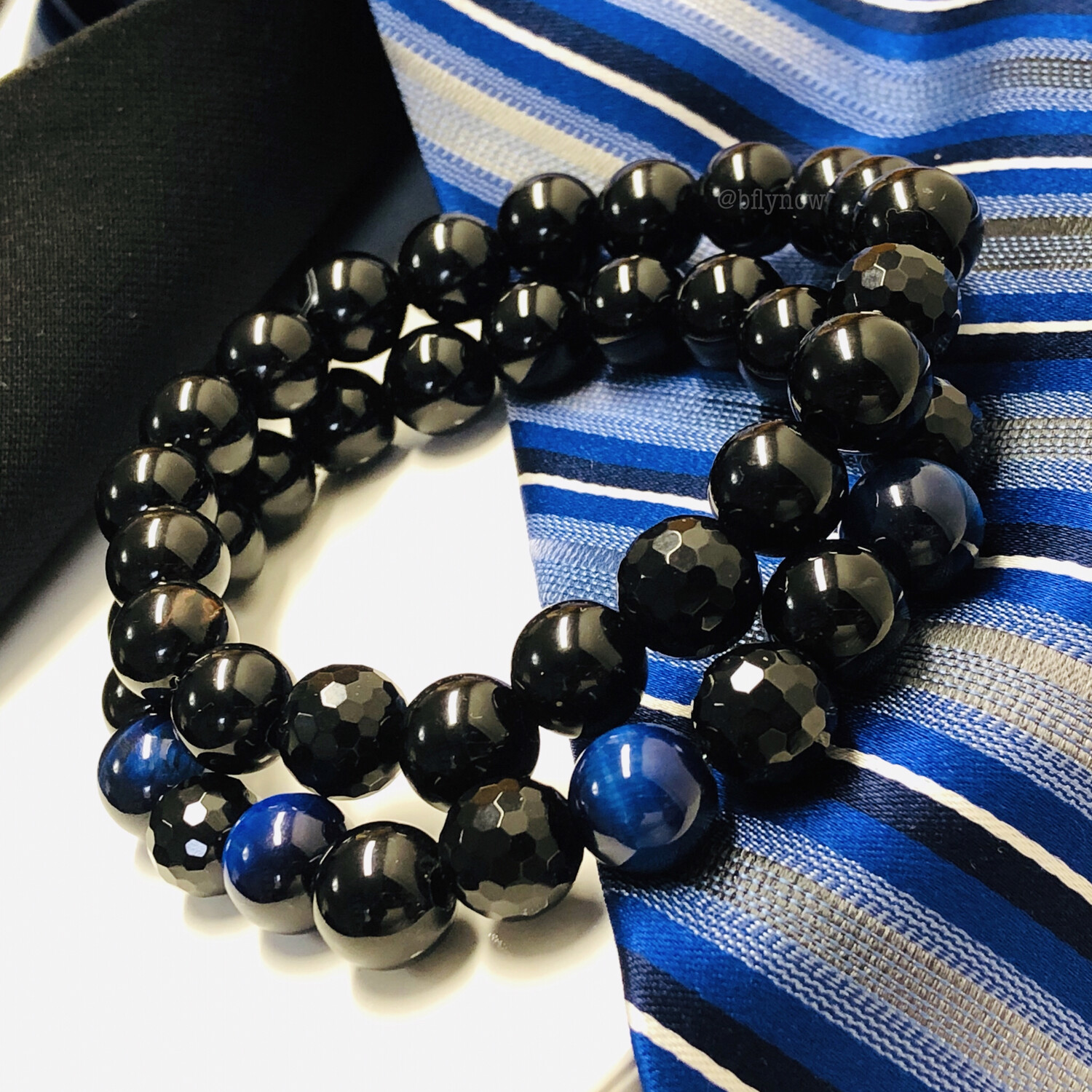 Pair Of Black Onyx and Blue Stretch Bracelets